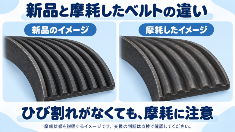 新品と摩耗したベルトの比較