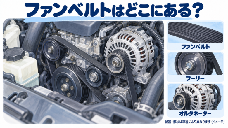 ファンベルトの位置と周辺部品