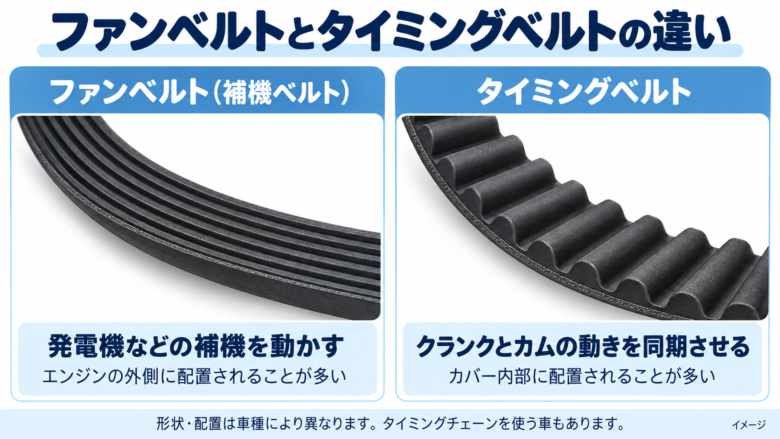 ファンベルトとタイミングベルトの違い