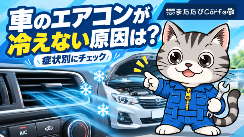 車のエアコン吹き出し口と、冷えない原因を案内するラチェットくん