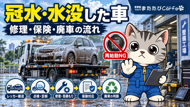 冠水・水没した車はエンジンをかけてはいけない？修理・保険・廃車の流れ