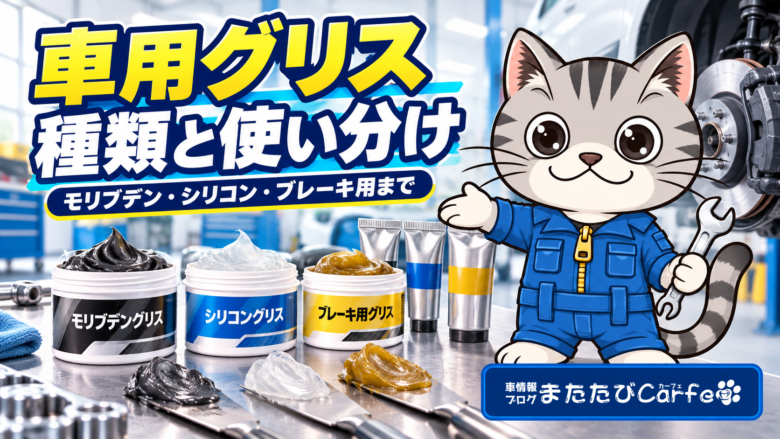 モリブデン・シリコン・ブレーキ用グリスをラチェットくんが紹介するイラスト