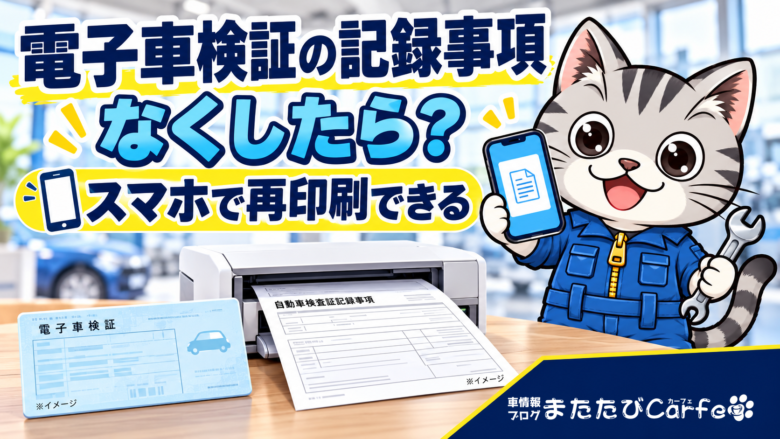 スマートフォンとプリンターで自動車検査証記録事項を再印刷するイメージ