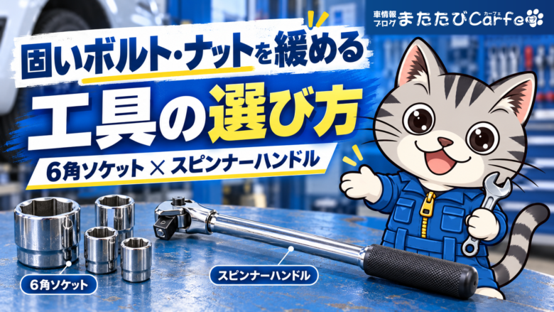 6角ソケットとスピンナーハンドルを紹介するラチェットくん